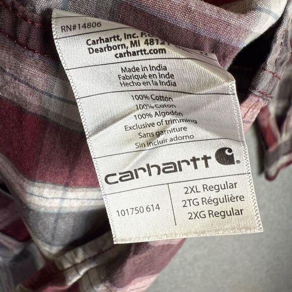 Carhartt Mens 2XL Relaxed Button Front Long Sleeve Shirt Red Plaid 100% Cotton - Picture 5 of 7